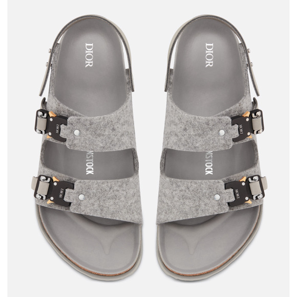 Dior By Birkenstock Milano Sandal Grey Felt Wool Slingback Buckle Flat 44 11 - Picture 6 of 9